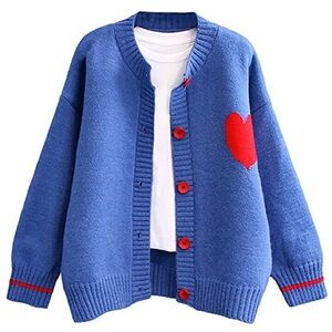 Heart Button Knit Cardigan Blue Red Heart Valentine core Sweet girl romantic